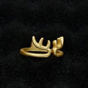 Cute Reindeer Deer Gold Antlers Holiday Christmas Ring